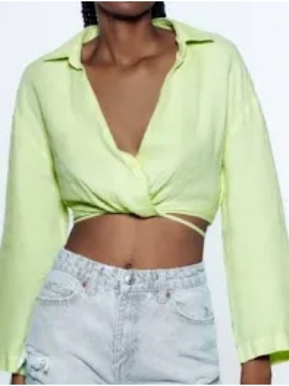 Zara Linen Collared Crop Top